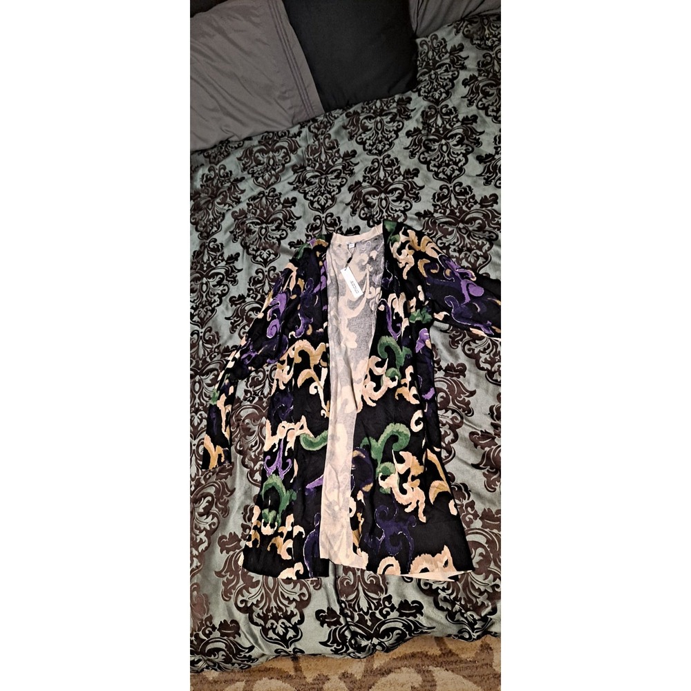 Chico's Scroll Print Cardigan Size 3 NWT Green, Gold, Purple